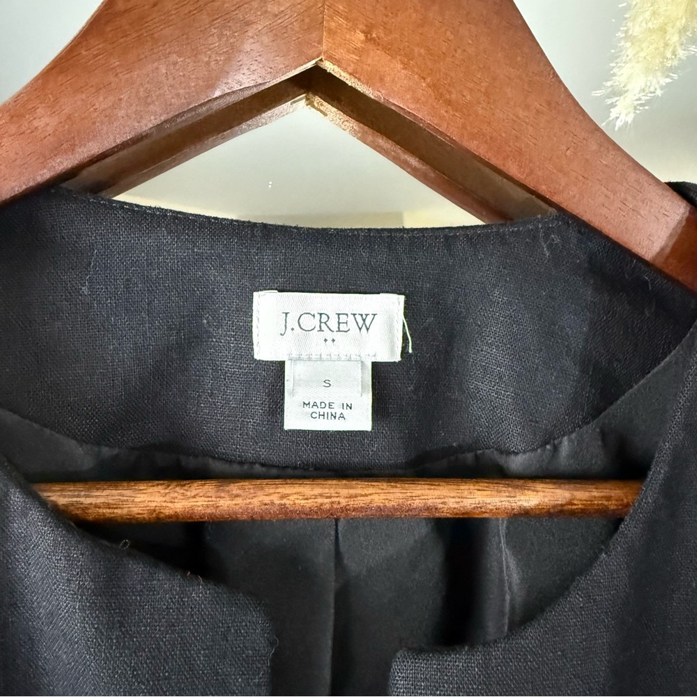 J.Crew Black Cropped Scallop Edge Blazer Linen Cotton Blend Chic Minimalist - Picture 2 of 6